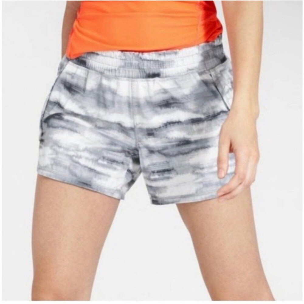Athleta Printed Racer Run Shorts Sz. Medium Grey & White